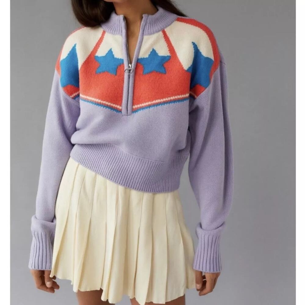 urban outfitters| NWT jesse half zip purple star knit bomber jacket women's sz S